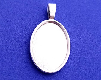 1 x Oval Metal Cabochon Setting - Fits 25 x 18mm cabs - Silver Plated - 37 x 21mm