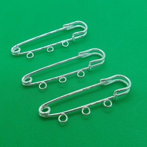 3 x Silver Plated Kilt Pin Brooch Findings - 50mm x 16mm - 3 Loops