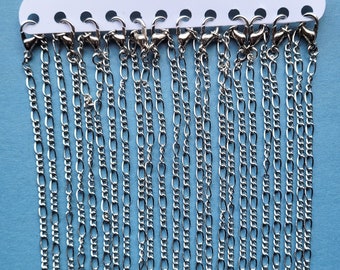 12 x Silver Tone Figaro Chains with Lobster Clasp - 18" / 45cm - Bulk Wholesale Necklace Chains