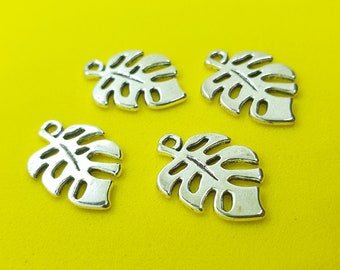 4 x Silvertone Cheese Plant Leaf charms - 19mm x 12mm - Fast Shipping from UK Seller