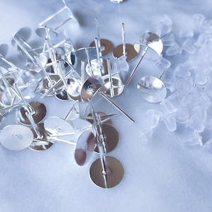 50 pcs Silver Plated Earring Posts with 8mm Flat Pad - Stud Earrings