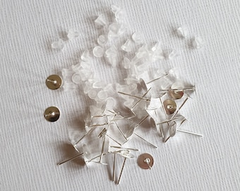 50 pcs Silver Plated Earring Posts with 6mm Flat Pad - Stud Earrings