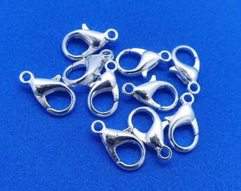 10pcs Silver plated lobster clasps - 14mm x 7mm - Fast Shipping from UK.