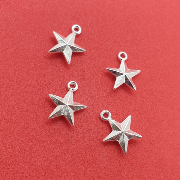 4 x Silver Plated Nautical Star charms - 16mm x 13mm - Fast Shipping from UK Seller