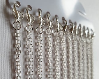 12 x Silver Plated Cable Chains with Lobster Clasp - 20" / 51cm - Bulk Wholesale Necklace Chains