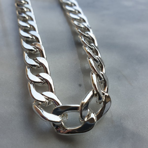 1m Chunky Silver Plated Cuban Link Curb Chain 15x9mm links - Continuous chain by the metre