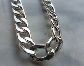 1m Chunky Silver Plated Cuban Link Curb Chain 15x9mm links - Continuous chain by the metre