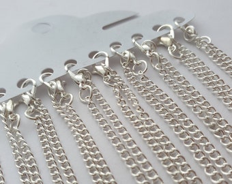 12 x Silver Plated Curb Chains with Lobster Clasp - 16" / 40cm - Bulk Wholesale Necklace Chains