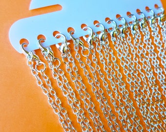 12 X versilberte Kabel Ketten mit Karabiner-Verschluss - 18"/ 45cm - Bulk Großhandel Halskette Ketten