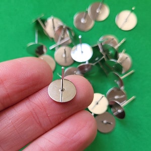 50 pcs Silvertone Earring Posts with large 10mm Flat Pad Stud Earrings image 1