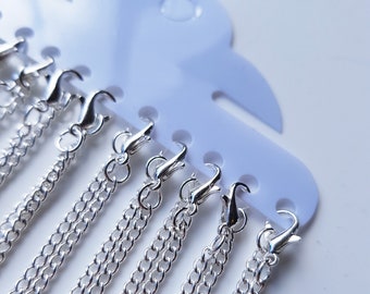 12 x cadenas de bordillo chapadas en plata con cierre de langosta - 18 "/ 45cm - Cadenas de collar al por mayor a granel