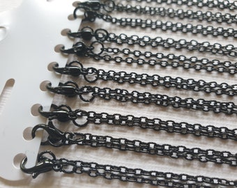 12 x Black Cable Chains with Lobster Clasp - 24" / 62cm - Bulk Wholesale Necklace Chains