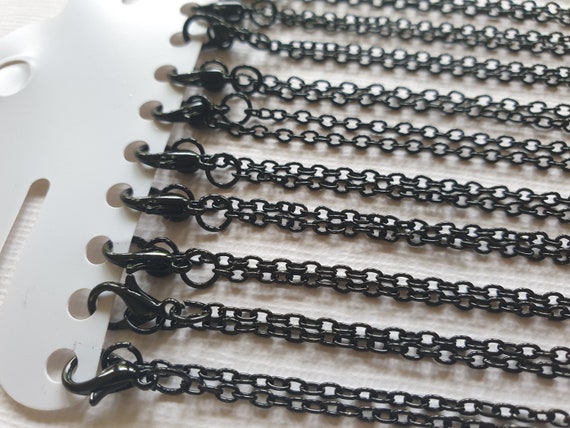 12 X Black Cable Chains With Lobster Clasp 24 / 62cm Bulk