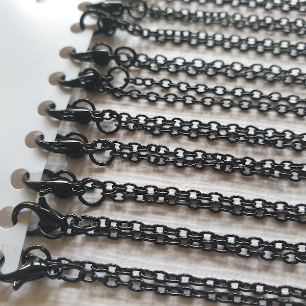 12 x Black Cable Chains with Lobster Clasp - 24" / 62cm - Bulk Wholesale Necklace Chains