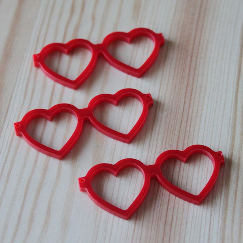 3 x Laser cut acrylic Heart Glasses pendants image 1