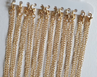 12 x Gold Plated Curb Chains with Lobster Clasp - Long 24" / 62cm - Bulk Wholesale Necklace Chains