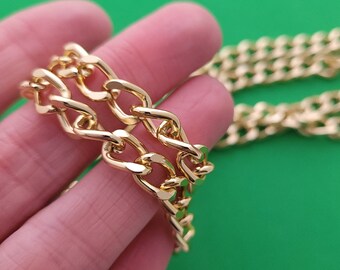 1m Gold Coloured Aluminium Curb Chain 10mm x 7mm - Curb Chain by the Metre