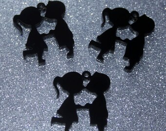 3 x Laser cut acrylic Kissing Kids pendants