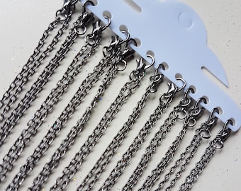 12 x Gunmetal Black Cable Chains with Lobster Clasp - 24" / 62cm - Bulk Wholesale Necklace Chains