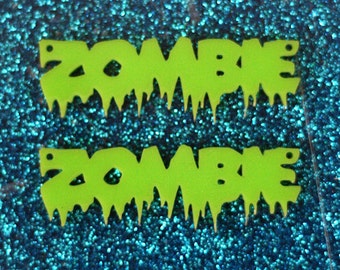 10 x Laser cut lime green acrylic ZOMBIE pendants