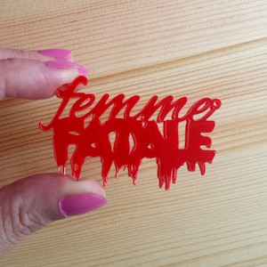 2 x Laser cut acrylic Femme Fatale pendants