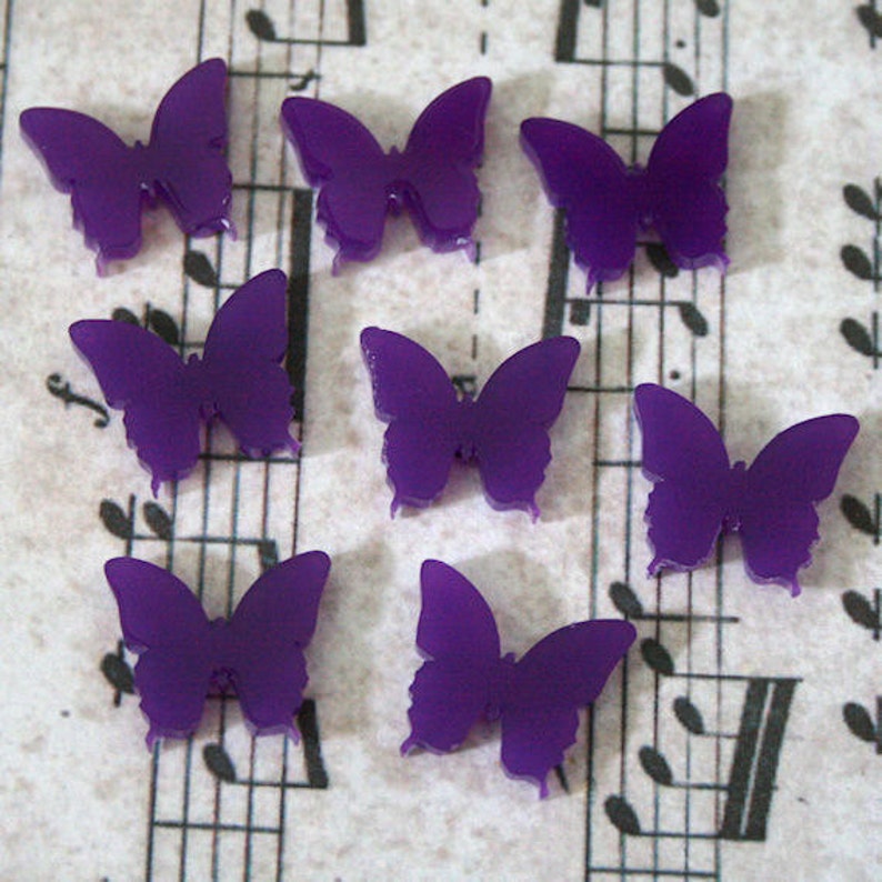 8 x Laser cut acrylic purple butterfly cabochons image 1