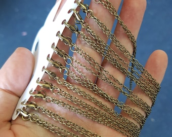 12 x Antique Bronze Cable Chains with Lobster Clasp - 24" / 62cm - Bulk Wholesale Necklace Chains