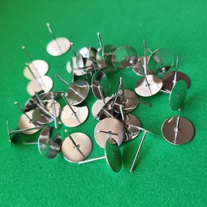 50 pcs Silvertone Earring Posts with large 10mm Flat Pad Stud Earrings image 3