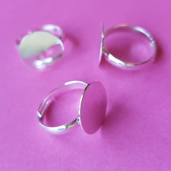 Plain Silver Adjustable RING BLANKS 10mm flat round pad ~ Add beads ~ No  Nickel