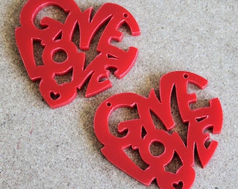 2 x Laser cut acrylic Give Love pendants