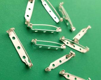 10pcs verzilverde broche back blanks 34mm / 1 1/3 "- ijzerlegering broche pin backs