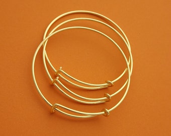 3pcs Expandable Bangle Bracelet Blank - Gold Plated Zinc Alloy - 20 - 25cm diameter