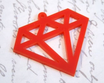 3 x Laser cut acrylic Diamond pendants - any colour - jewellery making, crafts