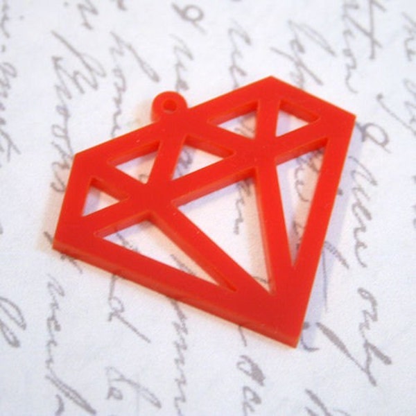 3 x Laser cut acrylic Diamond pendants - any colour - jewellery making, crafts