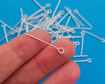 50pcs Silver Plated Alloy Eye Pins - 24mm de longitud - 0.7mm de espesor