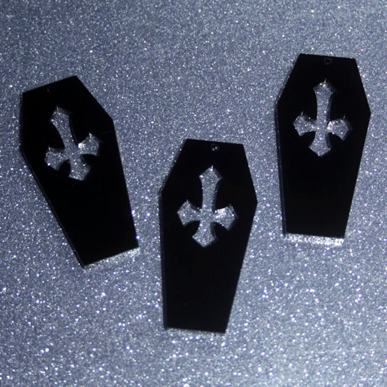 3 x Laser cut acrylic Cross Coffin pendants image 1