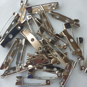 10pcs Silvertone Brooch Back Blanks 25mm / 1&quot; - Iron Alloy Brooch Pin Backs