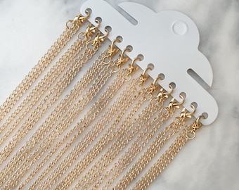 12 x Gold Plated Curb Chains with Lobster Clasp - Long 18" / 45cm - Bulk Wholesale Necklace Chains