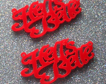 2 x Laser cut acrylic Hells Belle pendants