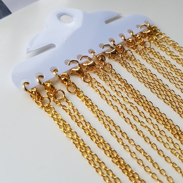 12 x Gold Plated Cable Chains with Lobster Clasp - 24" / 60cm - Bulk Wholesale Necklace Chains