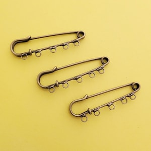3 x Antique Bronze Kilt Pin Brooch Findings - 50mm x 16mm - 5 Loops