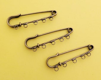 3 x Antieke Bronzen Kilt Pin Broche Bevindingen - 50mm x 16mm - 5 Loops