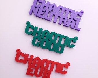 3 x Laser cut acrylic Chaotic neutral good and evil pendants