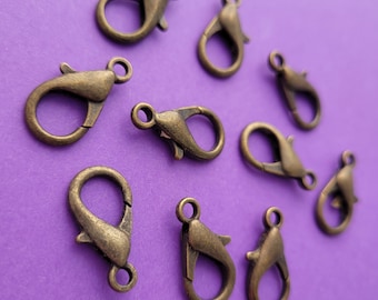 Large antique bronze lobster clasps - 21mm x 12mm - 10 pieces