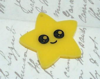 Laser cut acrylic kawaii star pendant x 2 - jewellery making - crafts