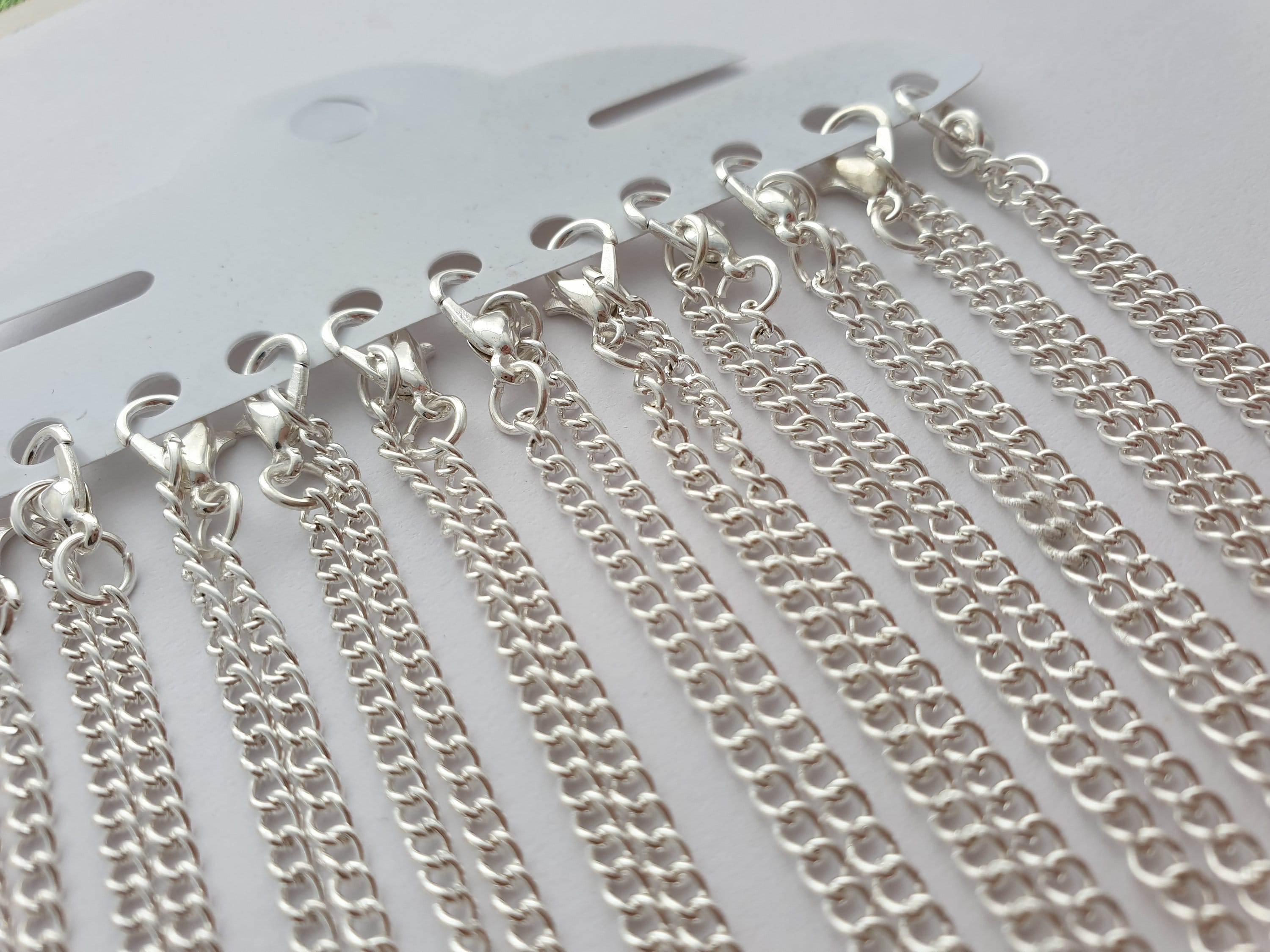 12 X Silver Plated Curb Chains With Lobster Clasp - 16
