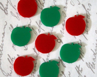 8 x Laser cut acrylic red and green apple cabochons