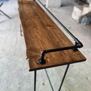 Mesa de bar de madera con borde natural, mesa de buffet, mesa de sofá larga, mesa de recibidor, mesa para bebidas, mesa de bar industrial