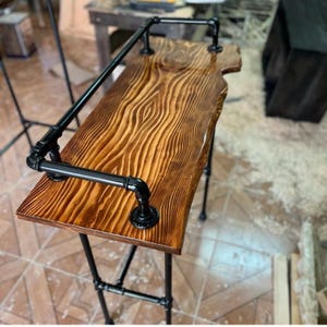 Live Edge Bar Height Table, Reclaimed Wood Counter Height Bar Table, Industrial Sofa Bar Table for Kitchen or Dining