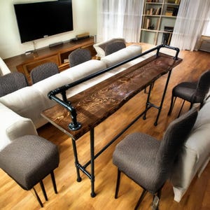Handmade Reclaimed Wood Bar Table, Modern Rustic Bar Table for Kitchen or Dining Room, Customizable Wood Bar Counter with Metal Base
